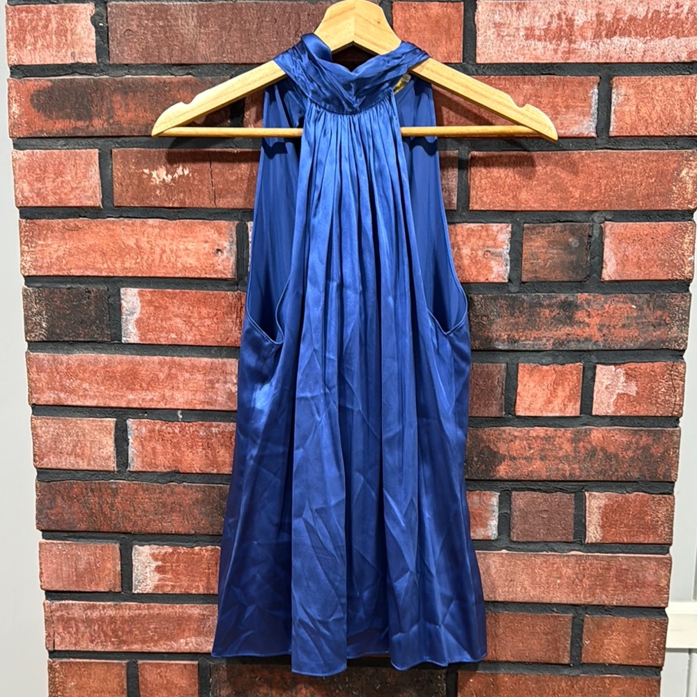 Ramy Brook Royal Blue Halter Satin Tank Top
